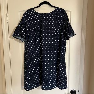 SHEIN Navy Blue Dress with White Polka Dots and Ruffle Short Sleeves (Sise XL)